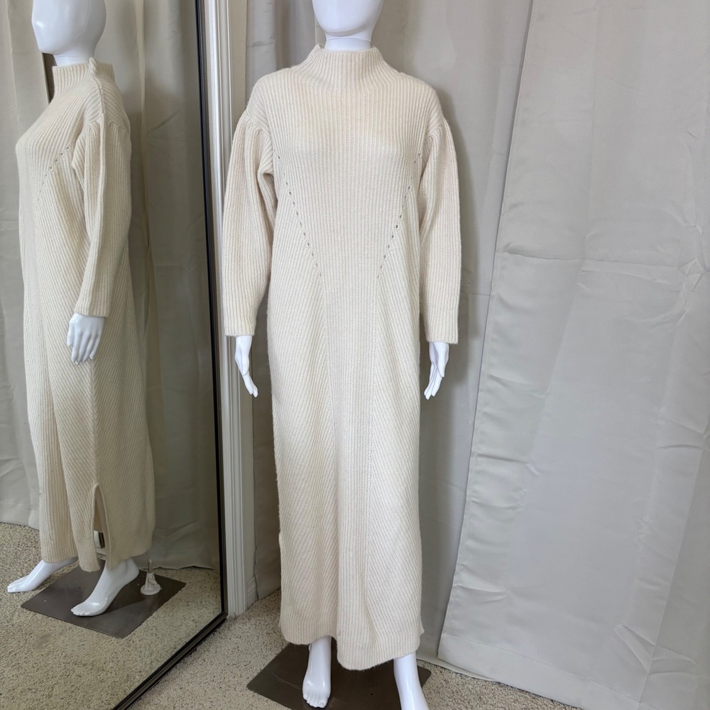 Mirth Piccu Piccu Ivory Baby Alpaca Merino Wool Ribbed Knit Maxi Sweater Dress